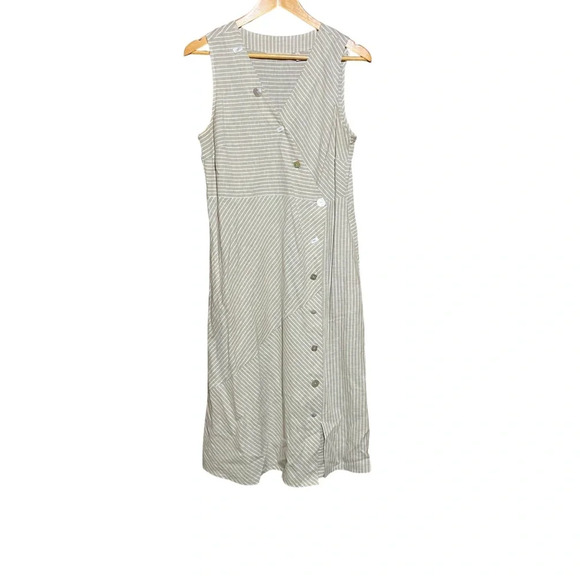 SOFT SURROUNDINGS‎ Chasia Dress Button Up Striped Midi Dress Cotton Hemp Small - Picture 1 of 9
